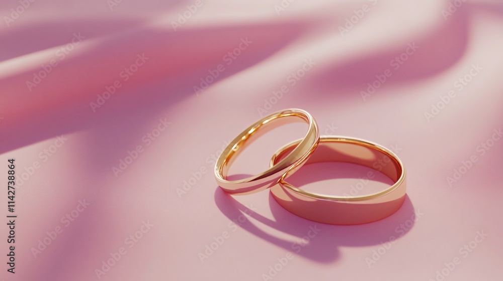 Two elegant gold wedding rings resting on soft pink fabric, symbolizing love and commitment. Two elegant gold wedding rings resting on soft pink fabric, symbolizing love and commitment.