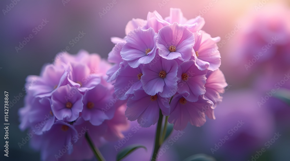 Close up of purple flowers in diffused light Close up of purple flowers in diffused light