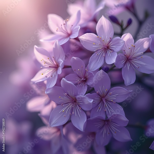 Close up of purple flowers in diffused light