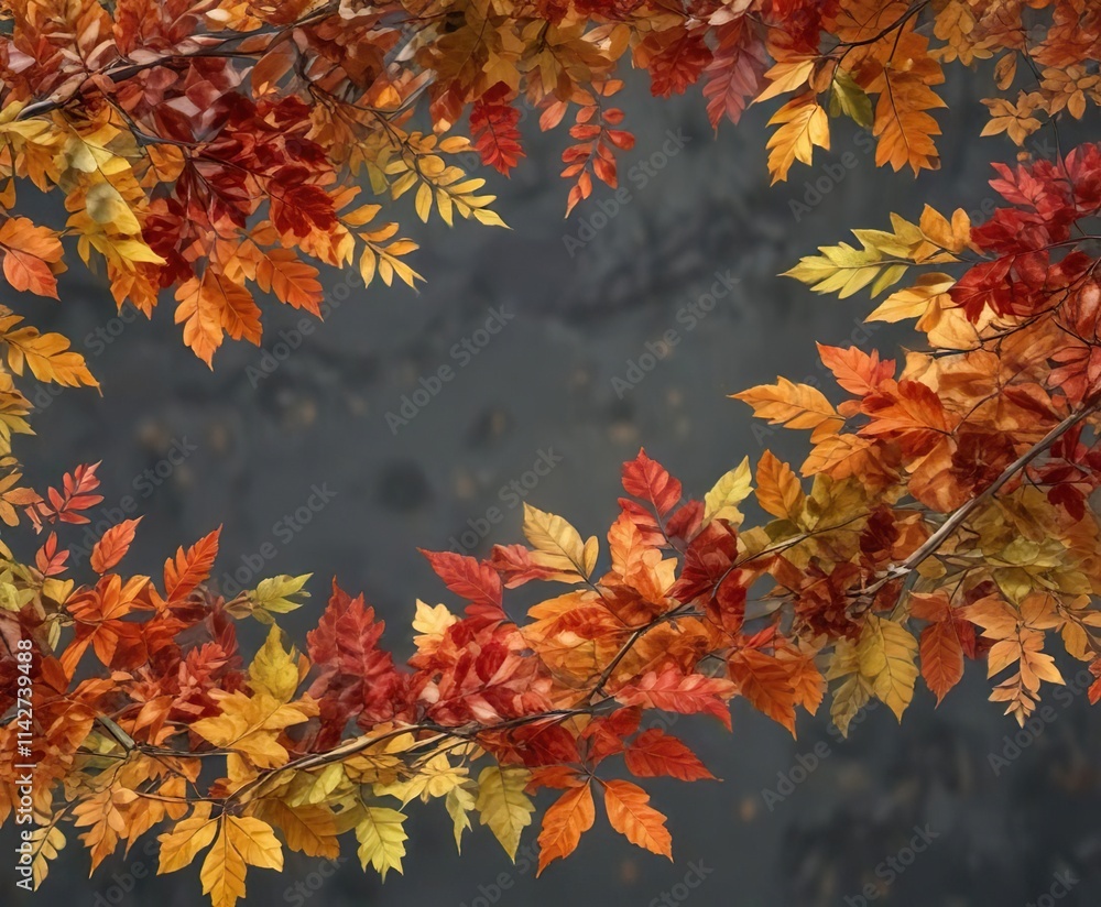 Branch with a mix of autumn leaves in various colors, fall foliage, seasonal color palette, maple tree Branch with a mix of autumn leaves in various colors, fall foliage, seasonal color palette, maple tree