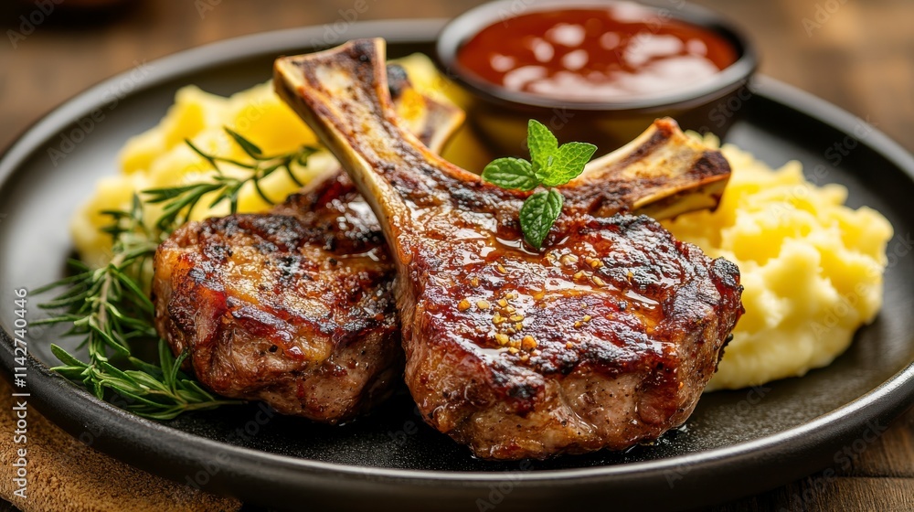 Delicious Chops with Mashed Potatoes and Mint Sauce Delicious Chops with Mashed Potatoes and Mint Sauce