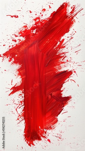 Red oil paint stroke on white paper. Abstract art with brush stroke texture photo