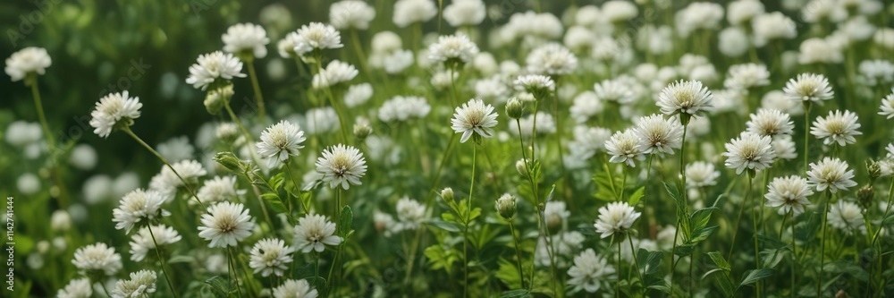 Close-up of white clover flowers blooming in the spring, nature, trifolium repens, white clover Close-up of white clover flowers blooming in the spring, nature, trifolium repens, white clover