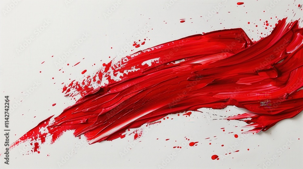 Red oil paint stroke on white paper. Abstract art with brush stroke texture