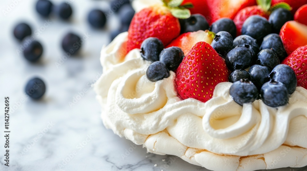 Fresh Fruit Dessert with Cream on Marble Counter Fresh Fruit Dessert with Cream on Marble Counter