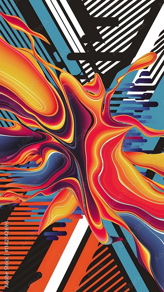 Fototapeta premium Dynamic bright lines abstract background stripes with fluid colors liquid gradients vector illustration for wallpaper banner background card book illustration landing page