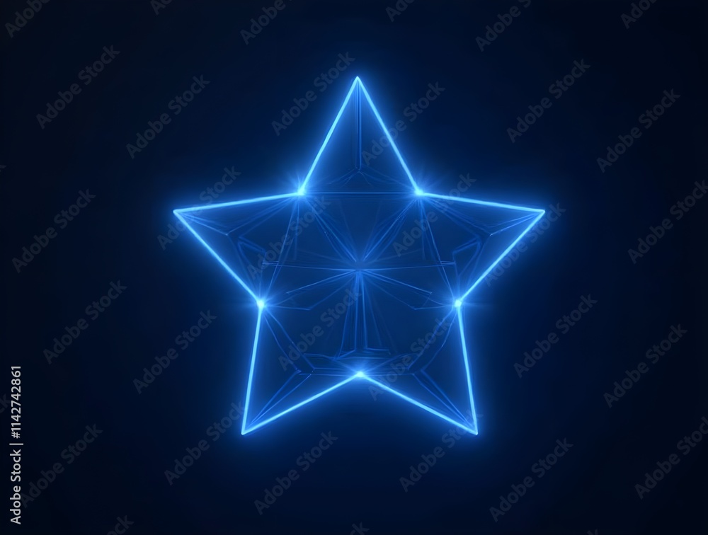 Digital wireframe low poly blue star, representing recognition of performance and excellence, high quality qualification, personal growth. Digital wireframe low poly blue star, representing recognition of performance and excellence, high quality qualification, personal growth.