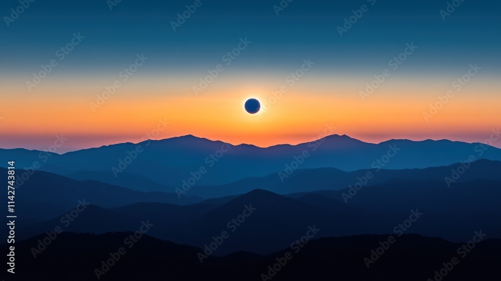 A breathtaking view of a total solar eclipse with a dramatic silhouette of mountains in the foreground A breathtaking view of a total solar eclipse with a dramatic silhouette of mountains in the foreground