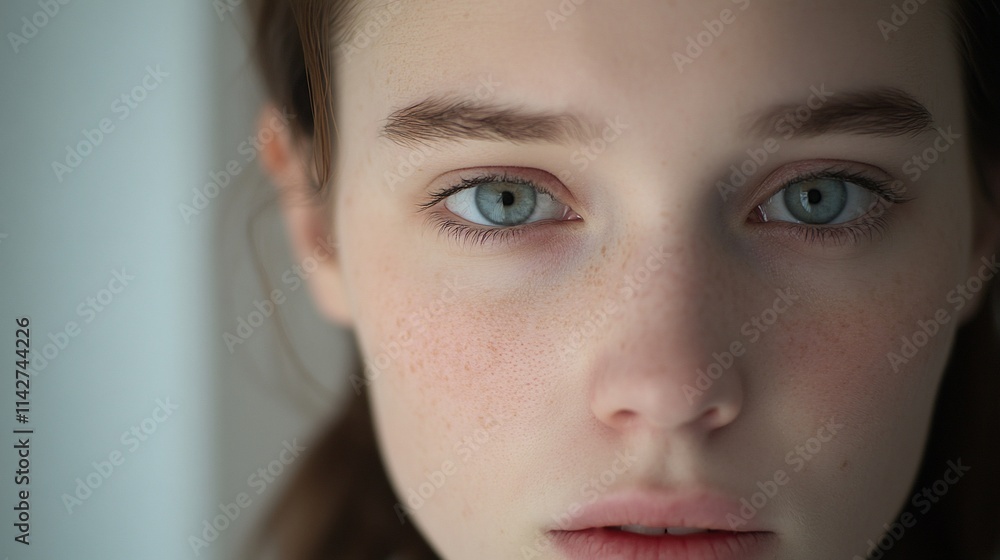 Close-up portrait of a young person with striking features. Close-up portrait of a young person with striking features.