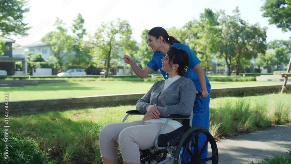 CaregiverCaring caregiver provides support and companionship to elderly woman in sunny park, showcasing joy and compassion in natures serene outdoor setting. CaregiverCaring caregiver provides support and companionship to elderly woman in sunny park, showcasing joy and compassion in natures serene outdoor setting.