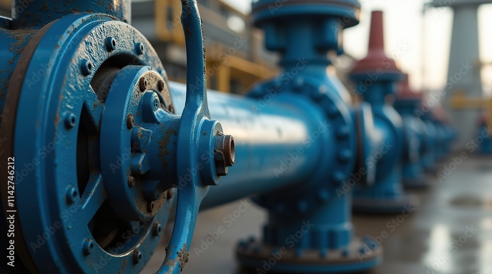 Close-Up of Industrial Pipe and Valve in a Manufacturing Environment Close-Up of Industrial Pipe and Valve in a Manufacturing Environment