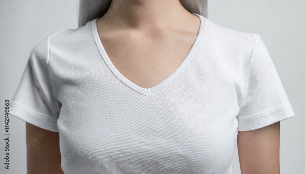 A white T-shirt smoothly spreads out from the neck down A white T-shirt smoothly spreads out from the neck down