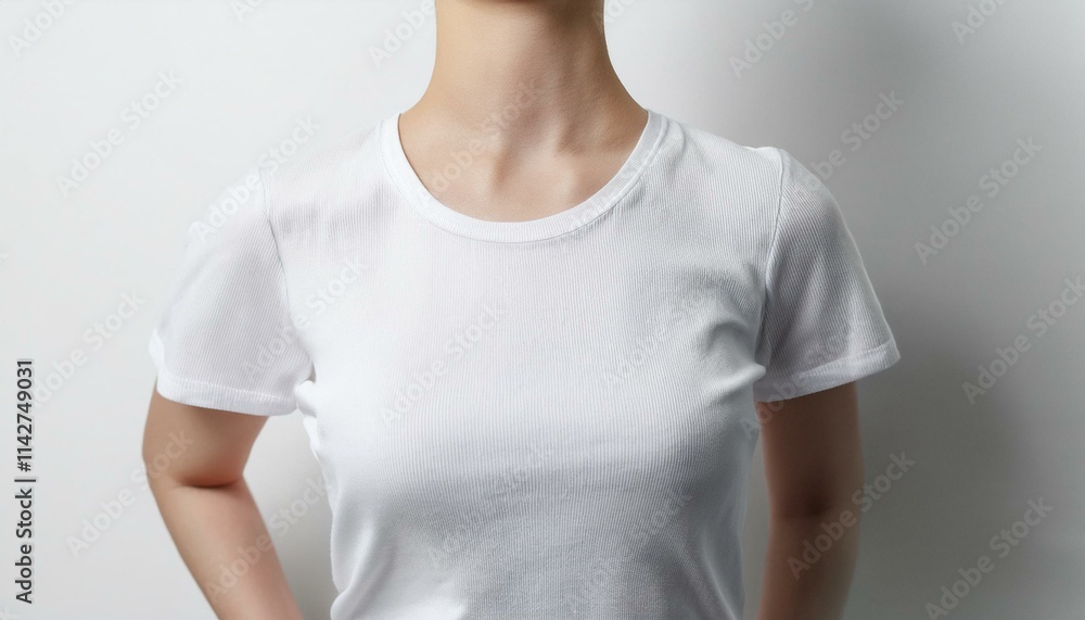 A white T-shirt smoothly spreads out from the neck down A white T-shirt smoothly spreads out from the neck down