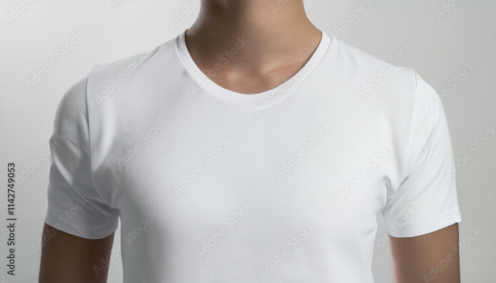 A white T-shirt smoothly spreads out from the neck down A white T-shirt smoothly spreads out from the neck down