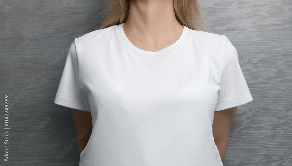 A white T-shirt smoothly spreads out from the neck down A white T-shirt smoothly spreads out from the neck down