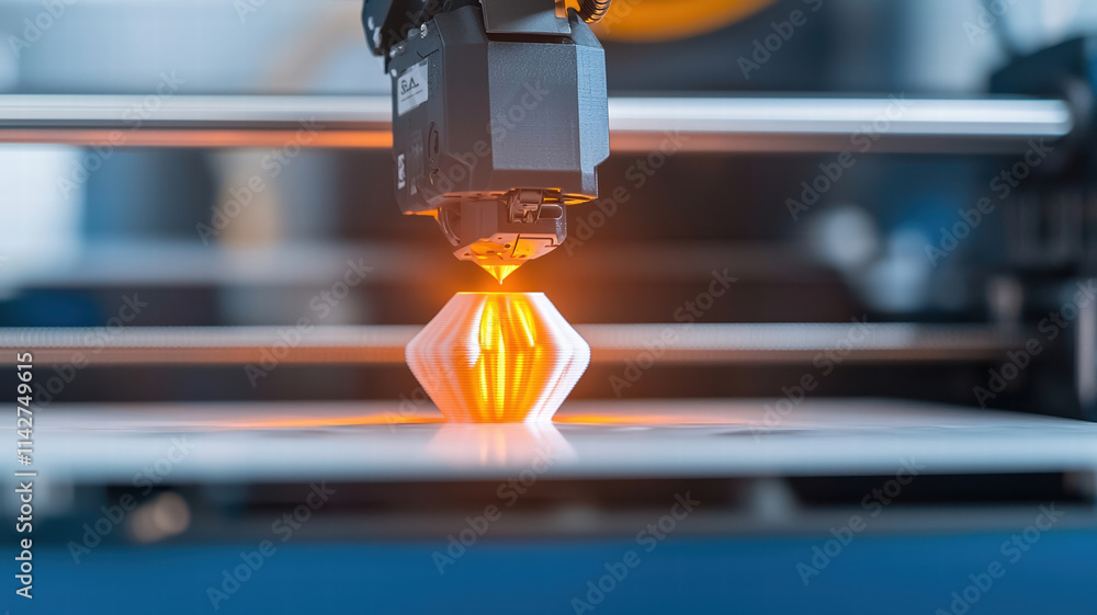 3D printer nozzle creating vibrant orange object, showcasing advanced technology and precision in manufacturing. intricate design highlights capabilities of modern 3D printing 3D printer nozzle creating vibrant orange object, showcasing advanced technology and precision in manufacturing. intricate design highlights capabilities of modern 3D printing