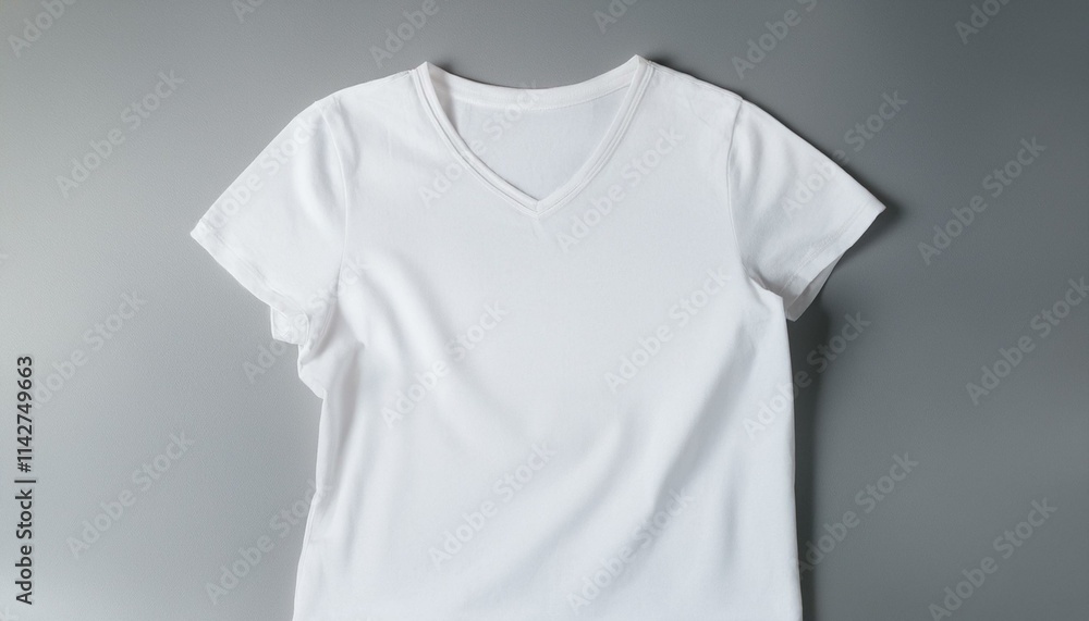 A white T-shirt smoothly spreads out from the neck down A white T-shirt smoothly spreads out from the neck down