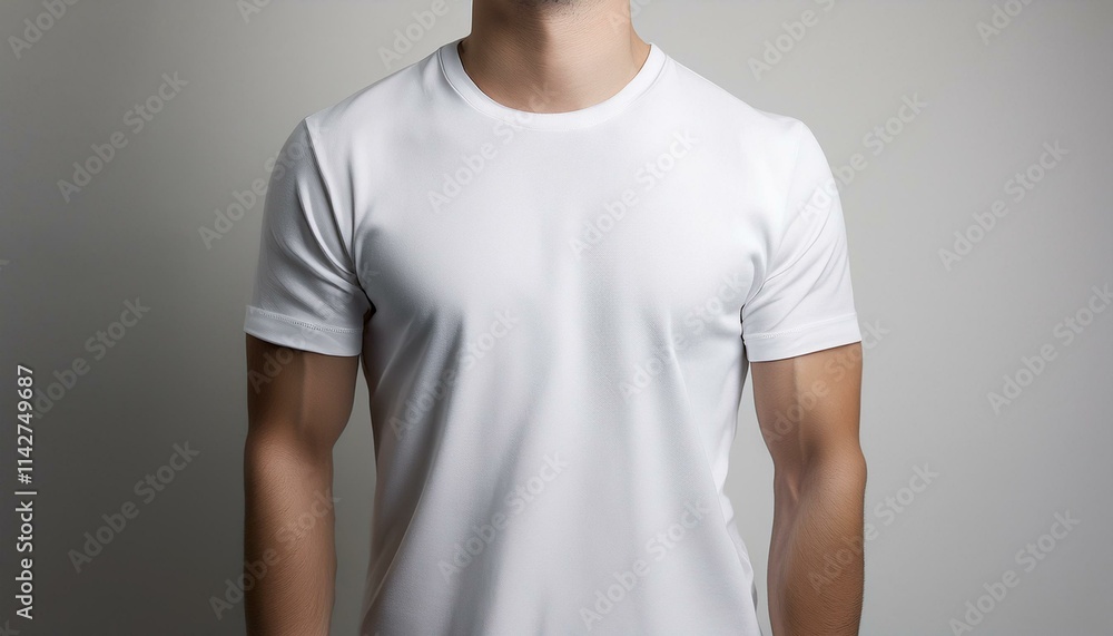 A white T-shirt smoothly spreads out from the neck down A white T-shirt smoothly spreads out from the neck down