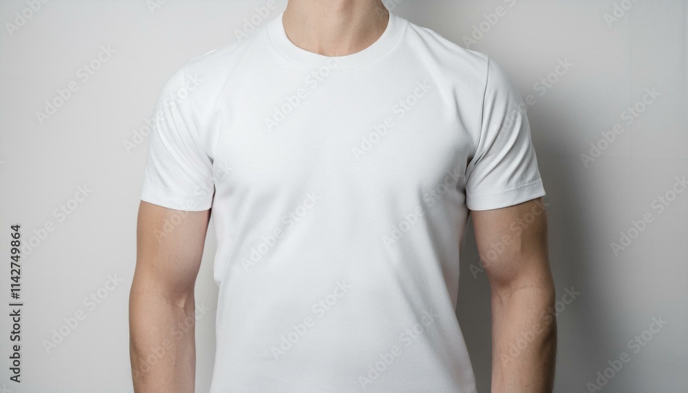 A white T-shirt smoothly spreads out from the neck down A white T-shirt smoothly spreads out from the neck down