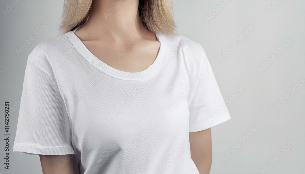 A white T-shirt smoothly spreads out from the neck down A white T-shirt smoothly spreads out from the neck down
