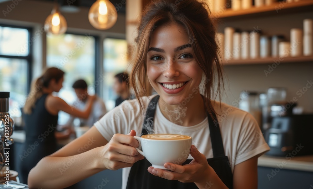 Smiling woman enjoying coffee in café Smiling woman enjoying coffee in café