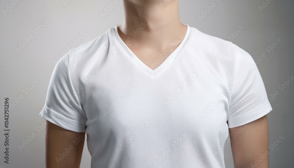 A white T-shirt smoothly spreads out from the neck down A white T-shirt smoothly spreads out from the neck down