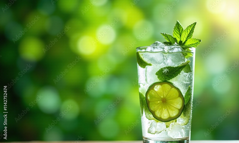 Refreshing mojito cocktail crystal clear glass crushed ice Refreshing mojito cocktail crystal clear glass crushed ice