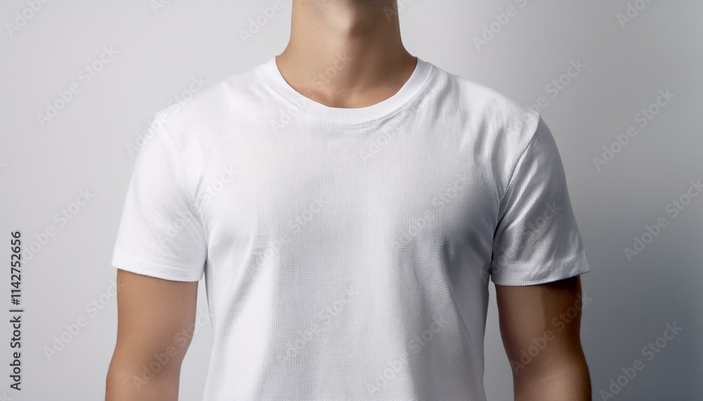 A white T-shirt smoothly spreads out from the neck down A white T-shirt smoothly spreads out from the neck down