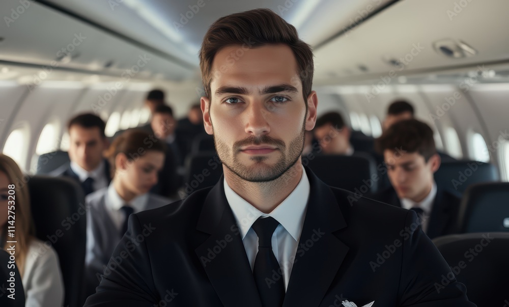 Confident male pilot in a cabin setting Confident male pilot in a cabin setting
