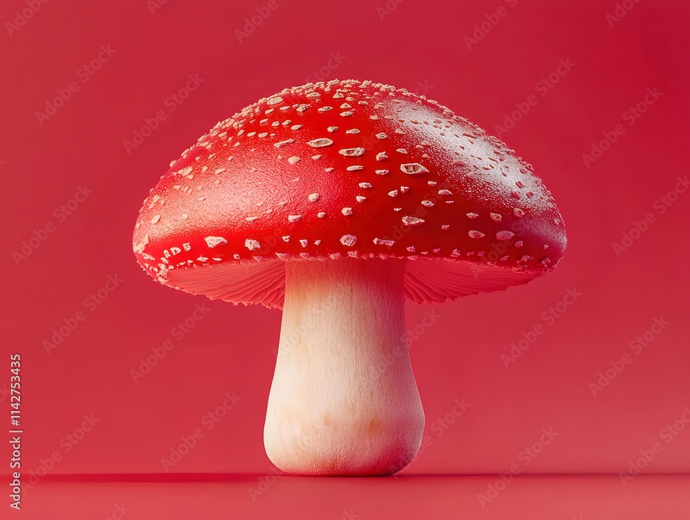 Red mushroom with white dots on red background. Red mushroom with white dots on red background.