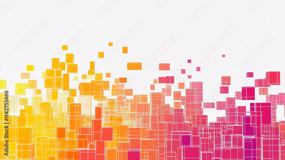 pattern of simple 3D pixel blocks in mat orange, yellow red and pink pattern of simple 3D pixel blocks in mat orange, yellow red and pink