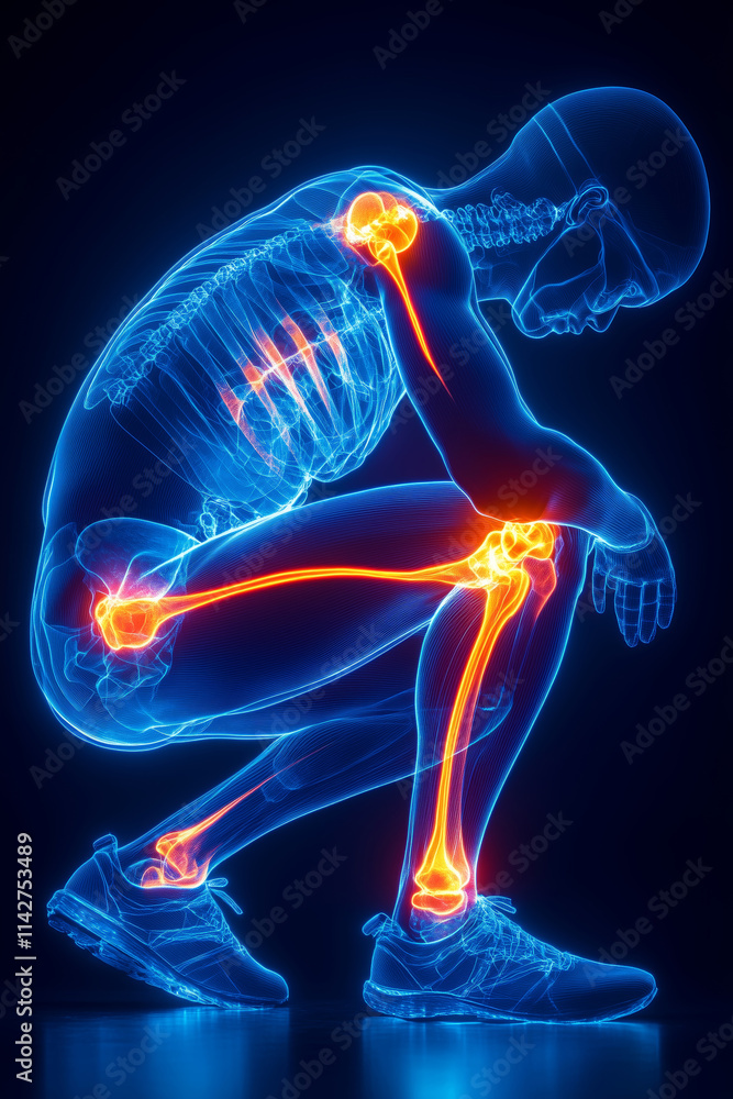 Obraz premium Dynamic depiction of human anatomy with bright blue and orange hues