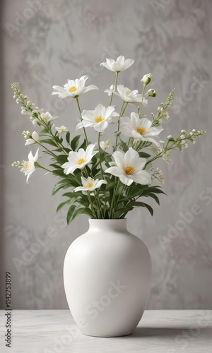 Wallpaper Mural Minimal white floral decoration in ceramic vase, closeup, ceramic, vase, decoration, grey background Torontodigital.ca