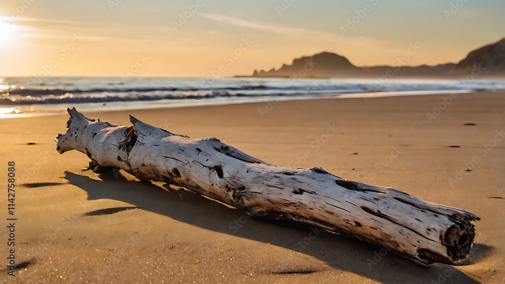 Sunrise Serenity: Driftwood on a Golden Shore Sunrise Serenity: Driftwood on a Golden Shore