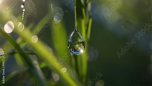 Wallpaper Mural A Single Dewdrop Hanging from a Blade of Grass in the Morning Sun Torontodigital.ca