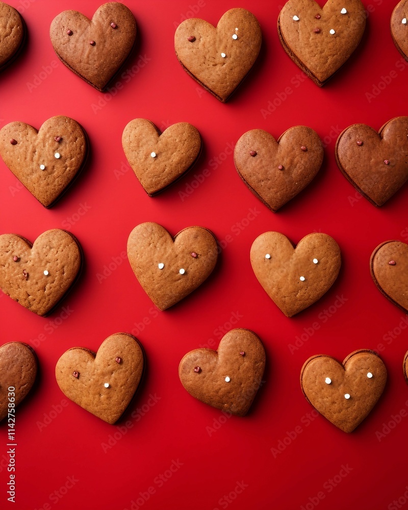 Heart-shaped Cookies on Red Background Heart-shaped Cookies on Red Background