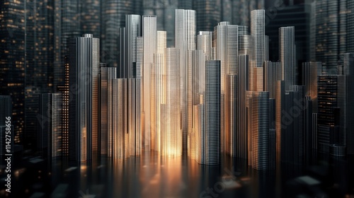 High-rise buildings constructed with TMT bars create a stunning urban landscape against a dark backdrop photo