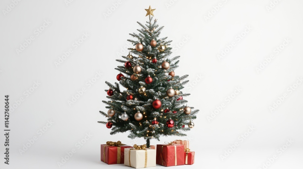 Modern Sleek Christmas Tree with Ornaments and Presents Modern Sleek Christmas Tree with Ornaments and Presents