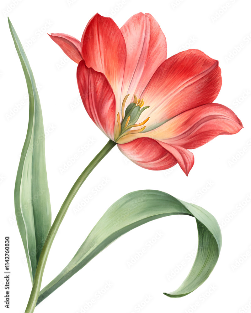 Naklejka premium A bright red tulip with smooth, curved petals