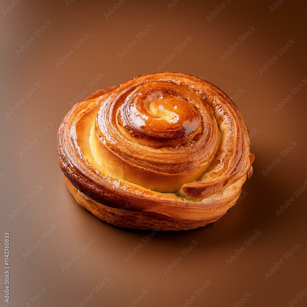 Fototapeta premium isolated pastry croissant on a brown background, square food photography