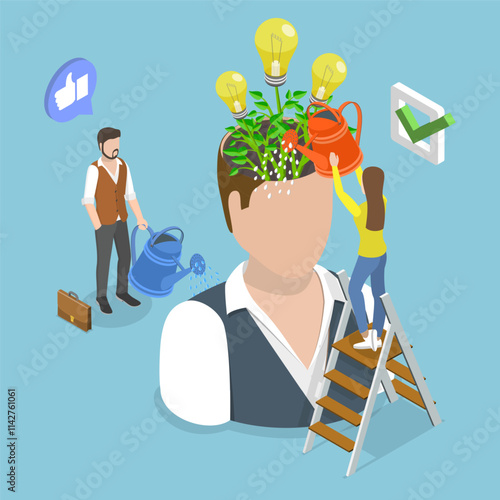 3D Isometric Flat Vector Illustration of Raising Positive Mindset, Innovative Skill Development