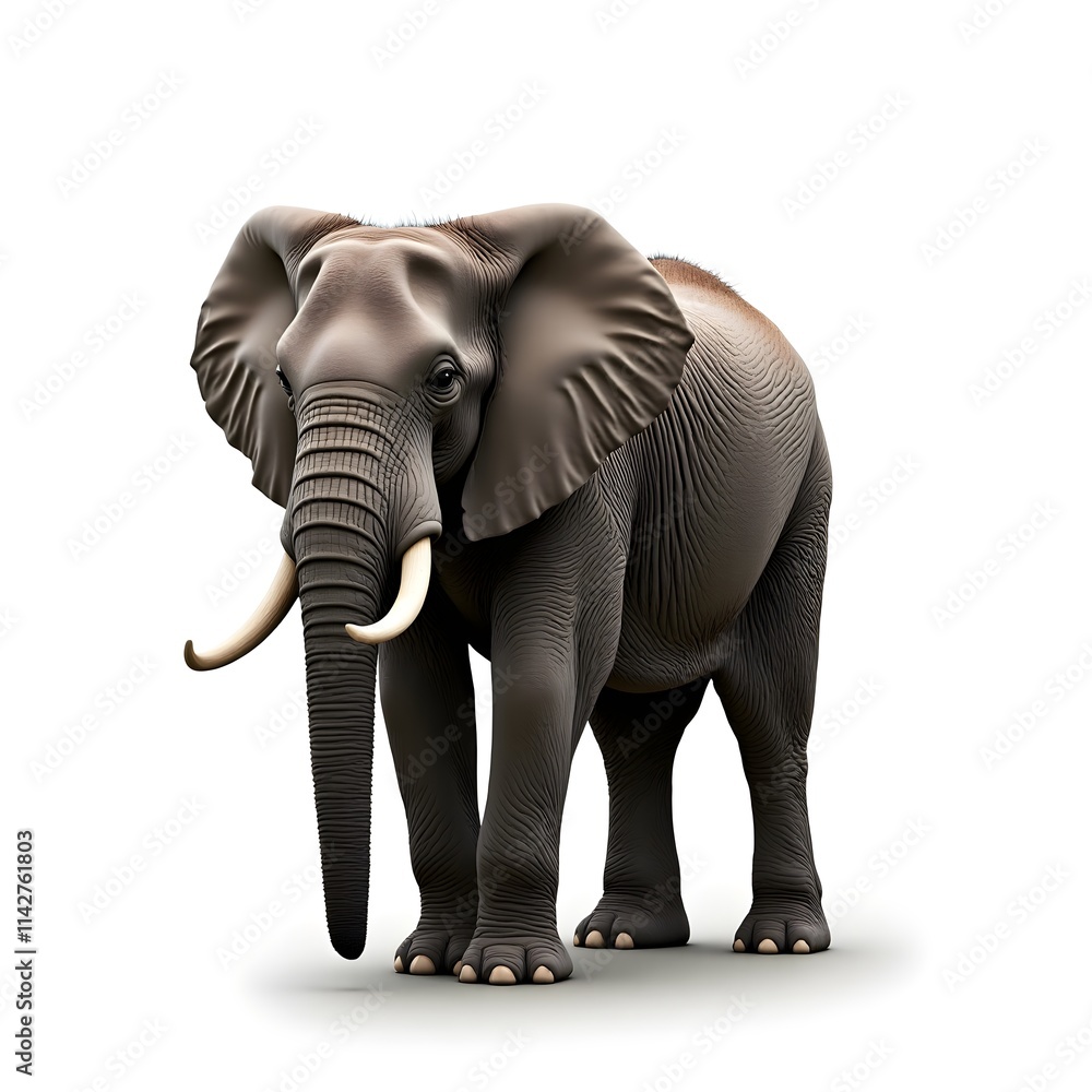 Fototapeta premium elephant standing majestically on a plain white background, perfect for wildlife photography, nature conservation, and safari stock content 