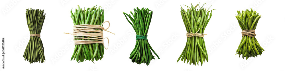 A Set of Fresh Organic Green Beans Neatly Arranged Isolated on Transparent Background A Set of Fresh Organic Green Beans Neatly Arranged Isolated on Transparent Background