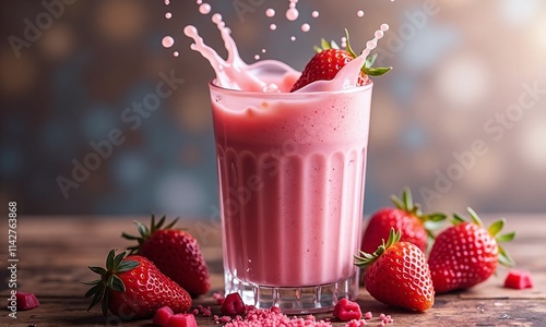 fresh strawberry smoothies frappe with juice splash photo