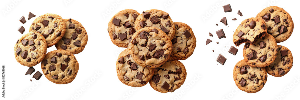 A Set of Homemade Chocolate Chip Cookies with Crispy Edges and Soft Centers Isolated on Transparent Background A Set of Homemade Chocolate Chip Cookies with Crispy Edges and Soft Centers Isolated on Transparent Background