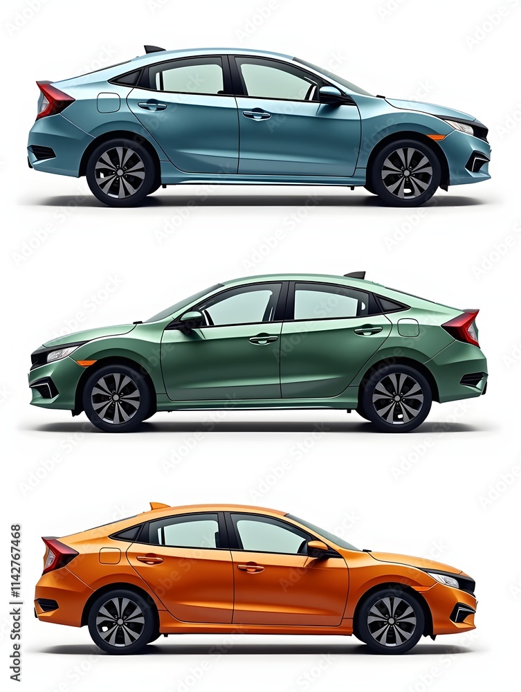 Set of different colour sedan cars Set of different colour sedan cars