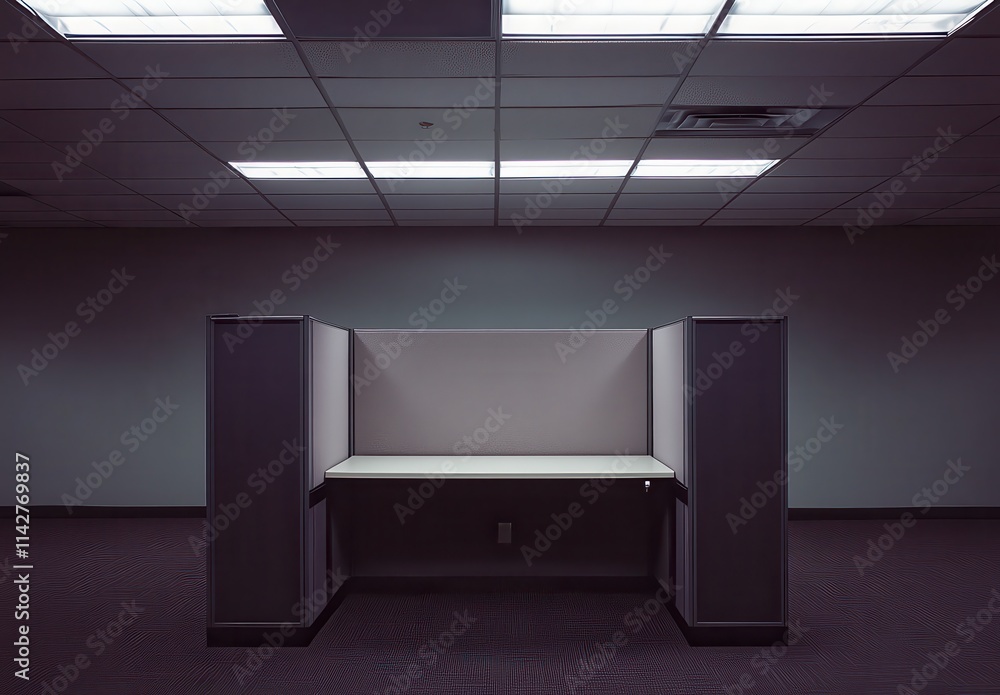 Empty Office Space with Minimalist Cubicle Design and Neutral Color Palette, Evoking Feelings of Isolation and Loneliness in a Professional Environment Empty Office Space with Minimalist Cubicle Design and Neutral Color Palette, Evoking Feelings of Isolation and Loneliness in a Professional Environment