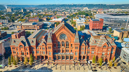Aerial of Cincinnati Music Hall and Urban Skyline