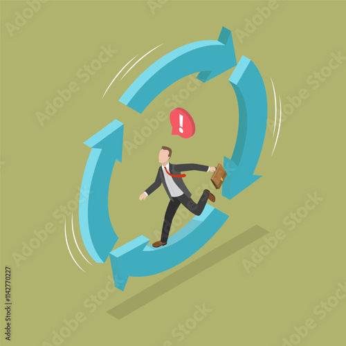 3D Isometric Flat Vector Illustration of Stuck in Routine, Looping Life