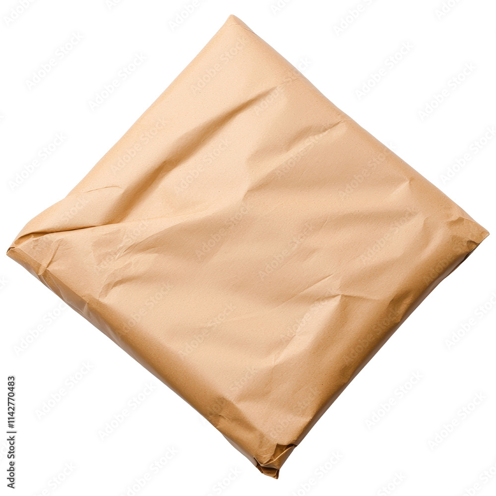 Wrapped Parcel in Brown Paper on White Background for Delivery and Shipping Concepts Wrapped Parcel in Brown Paper on White Background for Delivery and Shipping Concepts